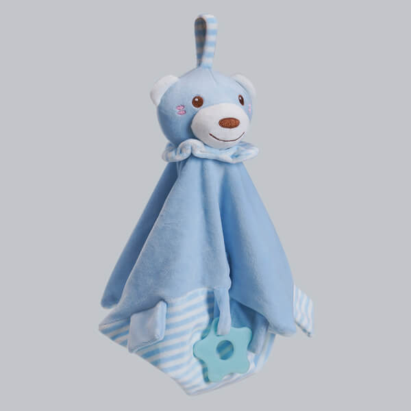 Khăn rối mặt gấu kèm lục lạc, gặm nướu (Xanh dương)