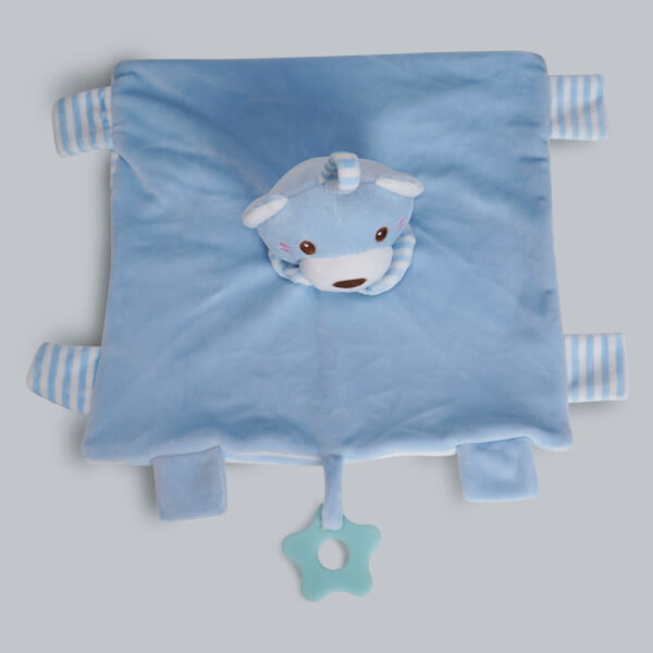 Khăn rối mặt gấu kèm lục lạc, gặm nướu (Xanh dương)