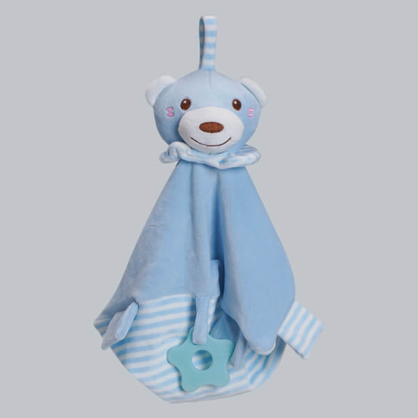 Khăn rối mặt gấu kèm lục lạc, gặm nướu (Xanh dương)