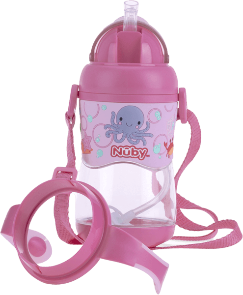 Bình uống nước Tritan Nuby hai tay cầm, 400ml (Hồng)