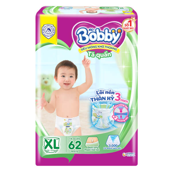 Combo 4 gói Bỉm tã quần Bobby size XL 62 miếng (12-17kg)