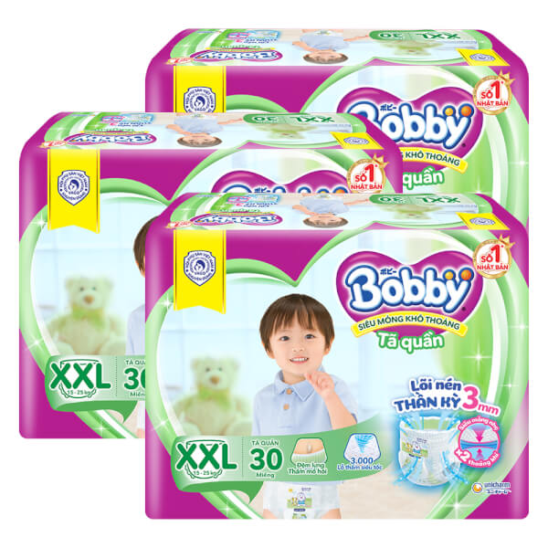 Combo 3 gói Bỉm tã quần Bobby size XXL 30 miếng (trên 16kg)