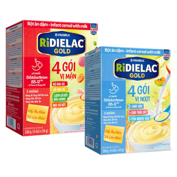 Combo 1 RIDIELAC GOLD 4 Vị Mặn HG 200g và 1 RIDIELAC GOLD 4 gói (3 Vị Ngọt) HG 200g