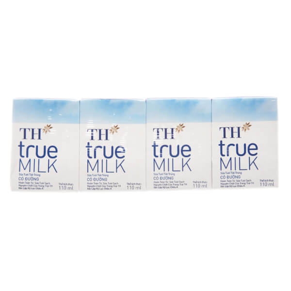 Sữa tươi tiệt trùng TH true Milk có đường 110ml (lốc 4 hộp)