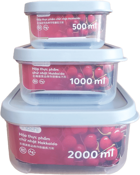 Bộ 3 hộp thực phẩm chữ nhật Hokkaido 500, 1000, 2000ml (INC)