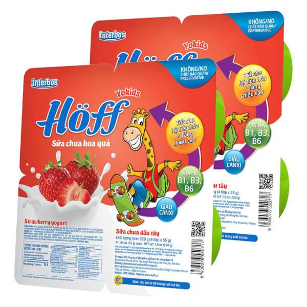 Combo 2 Sữa chua hoa quả Hoff  - Dâu tây (Lốc 4 hủ)
