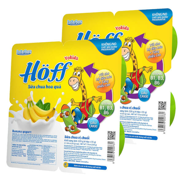 Combo 2 Sữa chua hoa quả Hoff  - Chuối (Lốc 4 hủ)