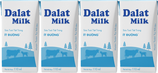 Thùng sữa tươi tiệt trùng Dalat Milk ít đường 110ml (lốc 4 hộp)