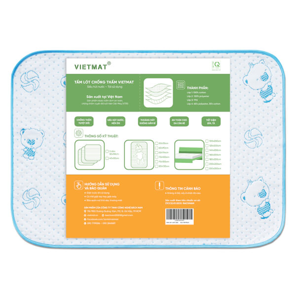 Tấm lót chống thấm 4 lớp Vietmat size 50x70 màu xanh