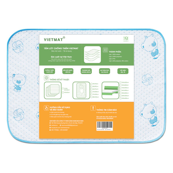 Tấm lót chống thấm 4 lớp Vietmat size 70x100 màu xanh