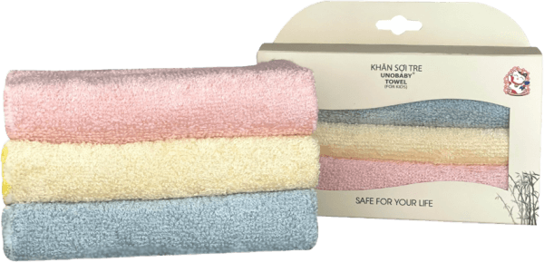 Combo 3 khăn sợi tre Unobaby 25x25cm (xanh, hồng, vàng)