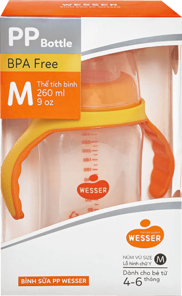 Bình sữa Wesser nhựa PP BPA Free cổ rộng 260ml