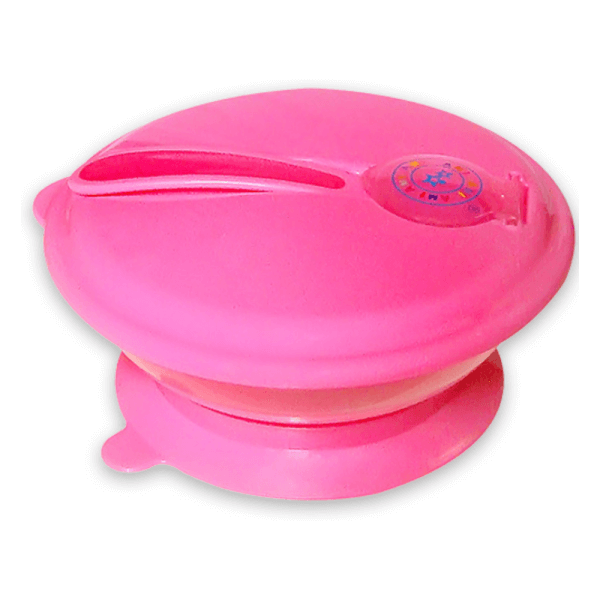 Bát tập ăn đế bám dính kèm nắp muỗng (AM55605, Hồng)