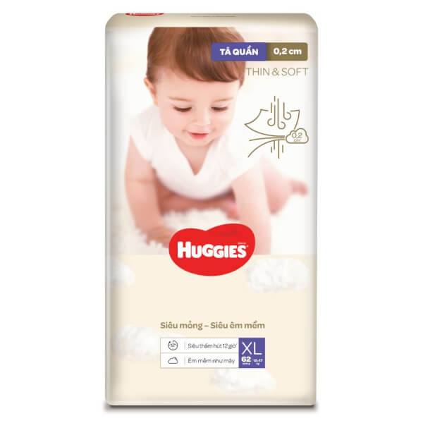 Tã quần Huggies Thin & Soft  (XL, 12-17kg, 62 miếng)
