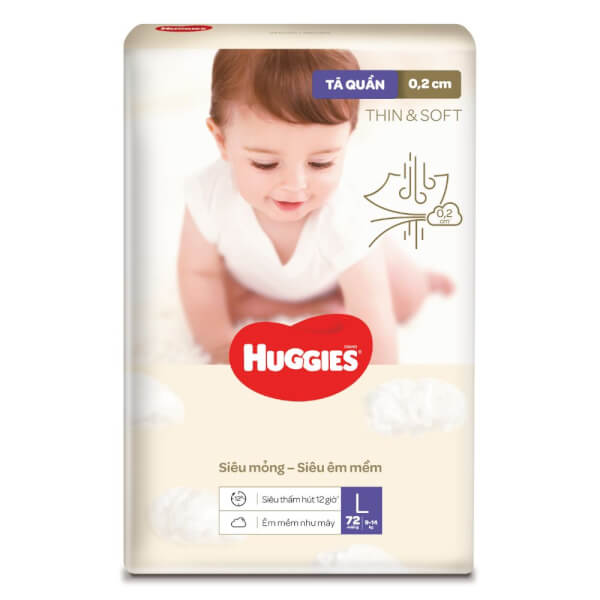 Tã quần Huggies Thin & Soft  (L, 9-14kg, 72 miếng)