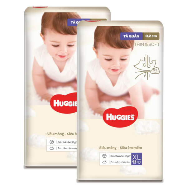 Combo 2 Tã quần Huggies Thin & Soft  (XL, 12-17kg, 62 miếng)