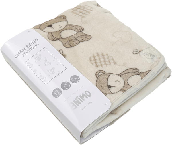 Chăn bông 2 lớp cho bé hình gấu Animo B2203_NK018 (75x100cm,Kem)