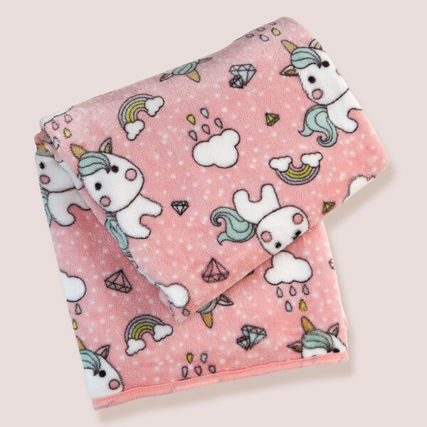 Chăn bông 2 lớp cho bé kì lân Animo B2203_NK017 (75x100cm,Hồng)