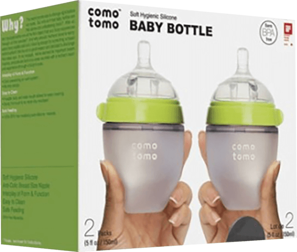 Bộ hai bình sữa silicone Comotomo 150ml - Xanh