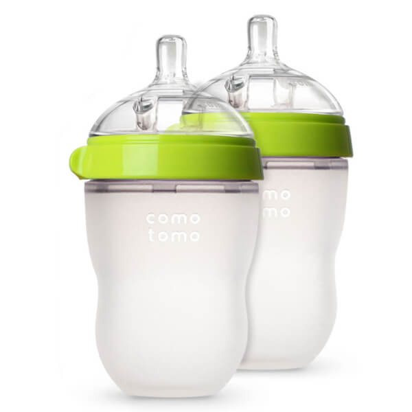 Bộ hai bình sữa silicone Comotomo 250ml - Xanh