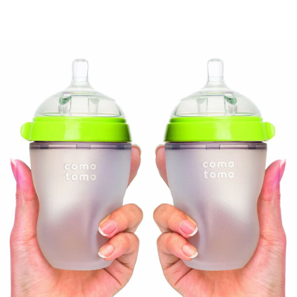 Bộ hai bình sữa silicone Comotomo 250ml - Xanh