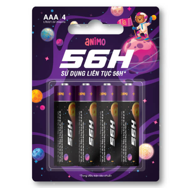 Vỉ 4 pin AAA 56h Animo (BP4-AAA)