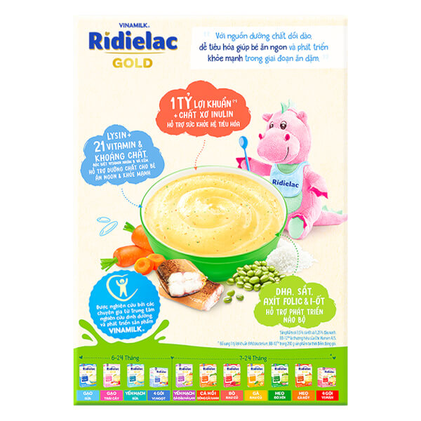 Bột ăn dặm Ridielac Gold Lươn cà rốt đậu xanh HG 200g