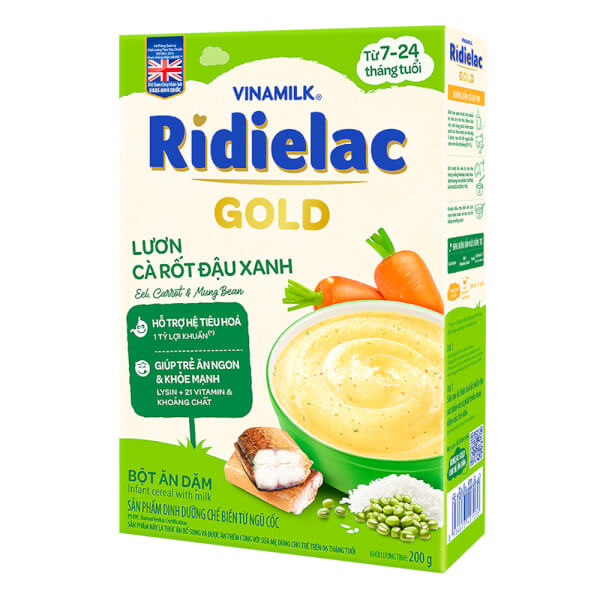 Bột ăn dặm Ridielac Gold Lươn cà rốt đậu xanh HG 200g
