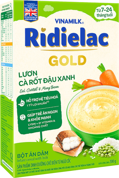 Bột ăn dặm Ridielac Gold Lươn cà rốt đậu xanh HG 200g