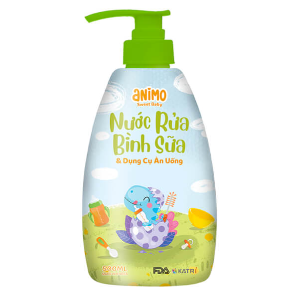 Nước rửa bình sữa Animo chai 500ml (Xanh da trời)