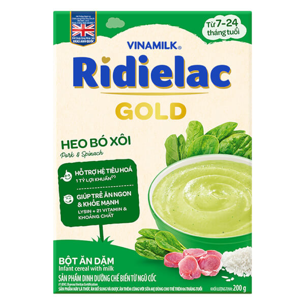 Combo 2 Bột ăn dặm RIDIELAC GOLD Heo bó xôi HG 200g
