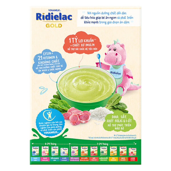 Combo 2 Bột ăn dặm RIDIELAC GOLD Heo bó xôi HG 200g