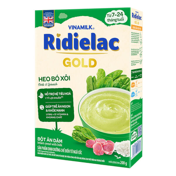 Combo 2 Bột ăn dặm RIDIELAC GOLD Heo bó xôi HG 200g
