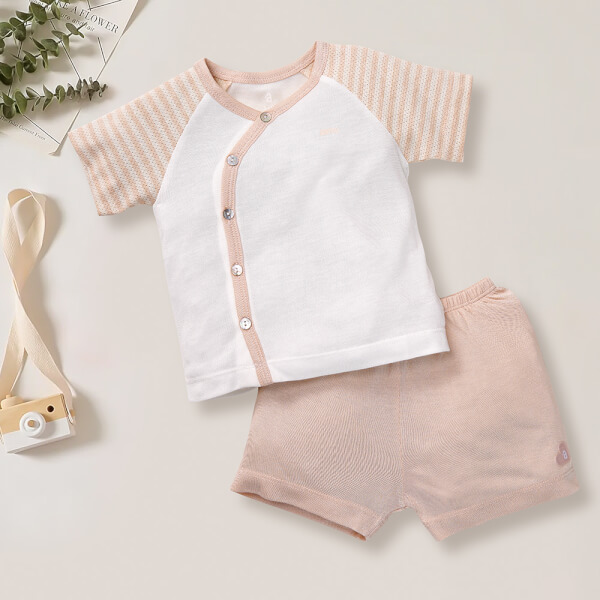 Bộ sơ sinh tính năng ngắn, vải lưới Animo I0322017 (0-12M,Beige)