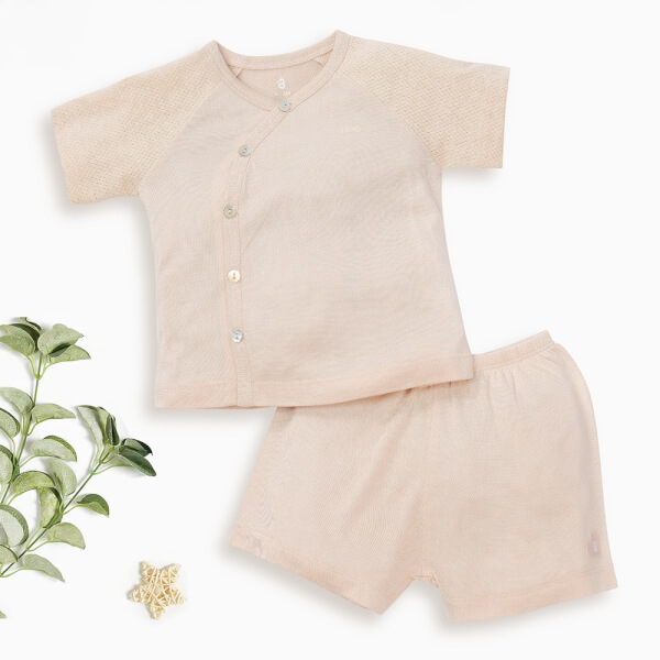 Bộ sơ sinh tính năng ngắn, vải lưới Animo I0322016 (0-12M,Beige)