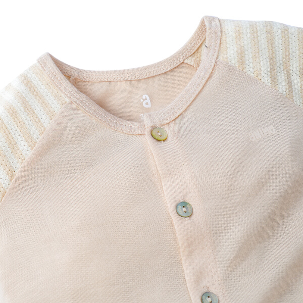 Bộ sơ sinh tính năng ngắn, vải lưới Animo (0-12M,Beige)