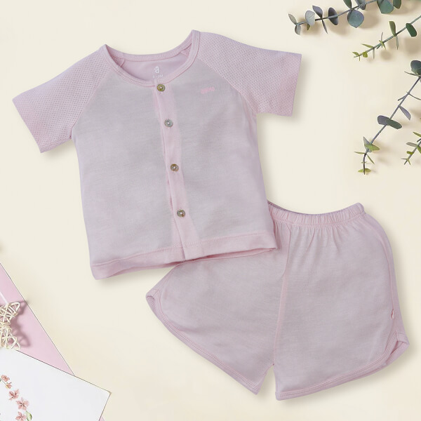 Bộ sơ sinh tính năng ngắn, vải lưới Animo I0322013 (0-12M,Hồng)