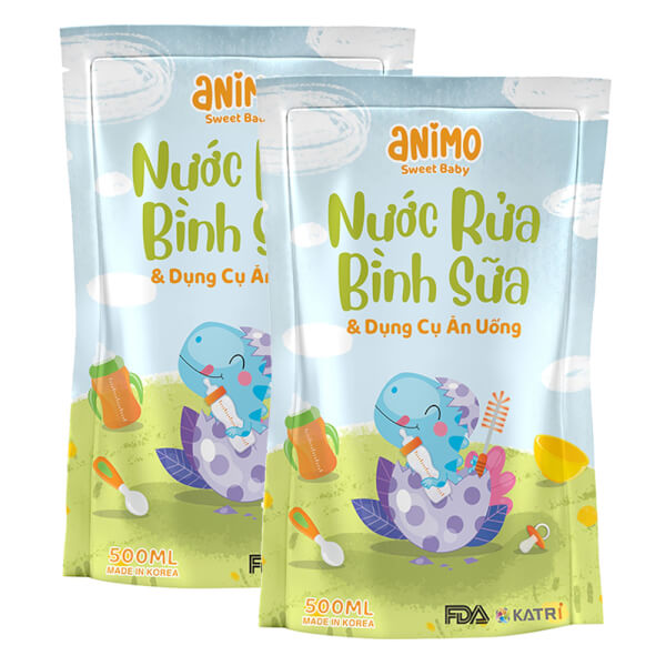 Combo 2 Nước rửa bình sữa Animo túi 500ml (Xanh da trời)