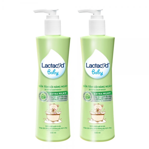 Combo 2 Sữa tắm gội Lactacyd Baby Extra Milky 500ml