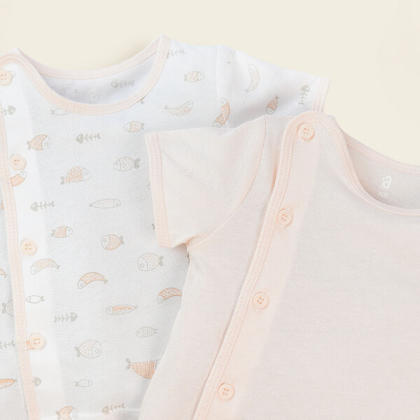 Cặp Áo sơ sinh cài chéo tay ngắn Animo KV422057 (NB - 12M, Cam nhạt)