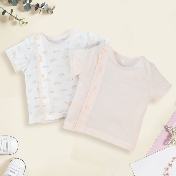 Cặp Áo sơ sinh cài chéo tay ngắn Animo KV422057 (NB - 12M, Cam nhạt)