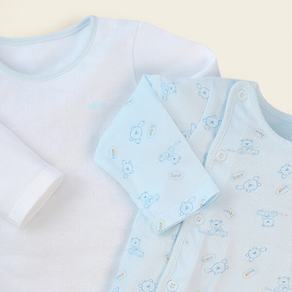 Cặp áo sơ sinh cài chéo tay dài Animo LĐ422049 (NB - 3M,xanh-trắng)