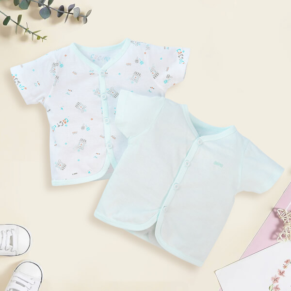 Cặp áo sơ sinh cài giữa tay ngắn Animo LĐ422052 (NB - 3M,xanh ngọc-trắng)