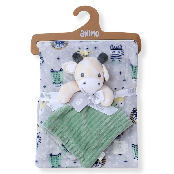 Chăn bông kèm thú cho bé Animo B2207_NK002 (75x100 cm, Nhiều màu)