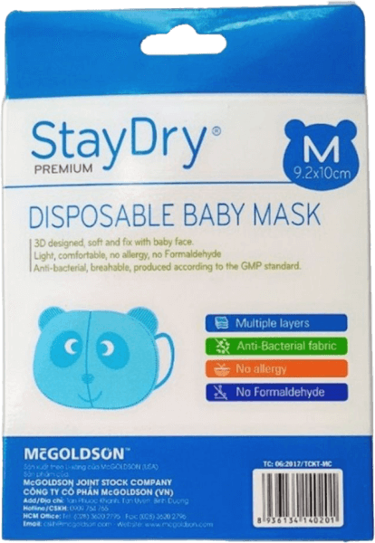 Khẩu trang trẻ em StayDry Size M - Xanh