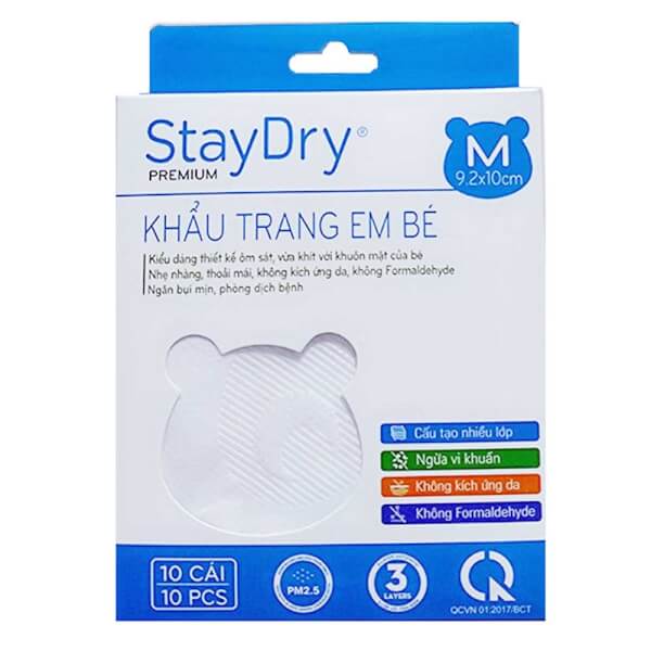 Khẩu trang trẻ em StayDry Size M - Trắng