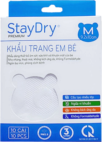 Khẩu trang trẻ em StayDry Size M - Trắng