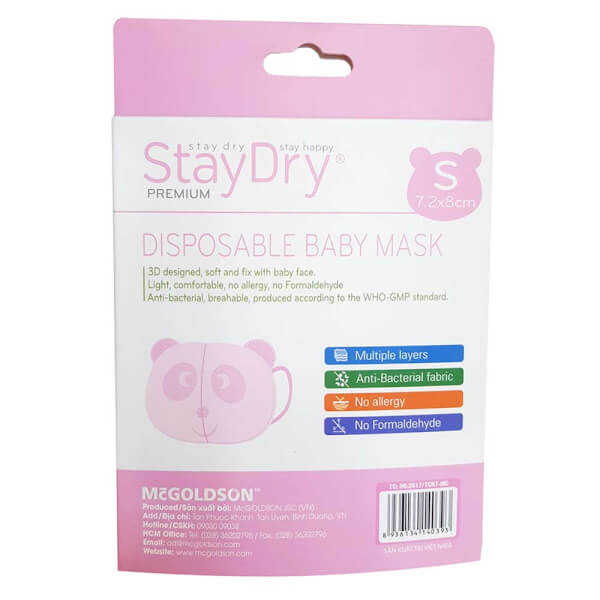 Khẩu trang trẻ em StayDry Size S - Hồng