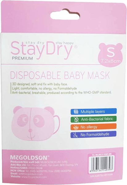 Khẩu trang trẻ em StayDry Size S - Hồng