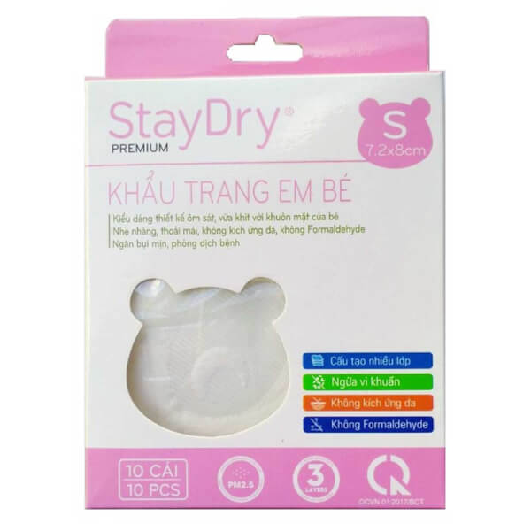 Khẩu trang trẻ em StayDry Size S - Trắng